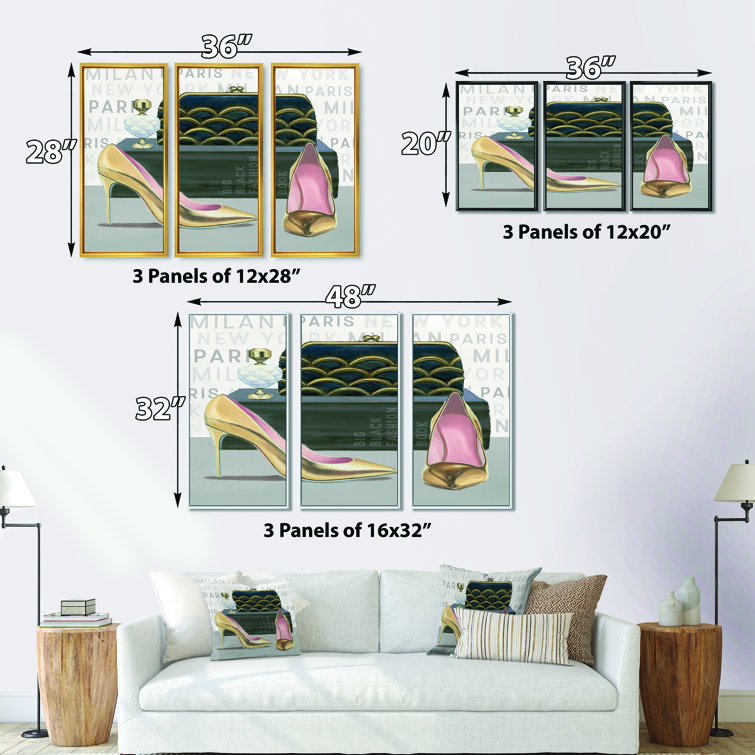 DesignArt Glam Fashion High Heels IV Framed On Canvas 3 Pieces Print Wayfair Canada